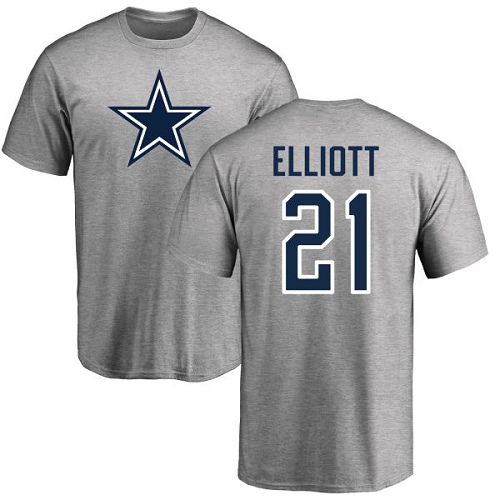 Men Dallas Cowboys Ash Ezekiel Elliott Name and Number Logo #21 Nike NFL T Shirt